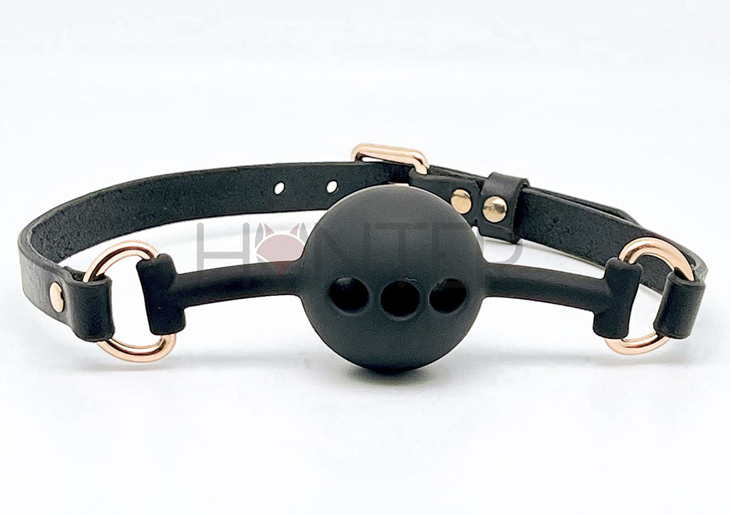 Black Leather Sex Gag with Silicone Ball