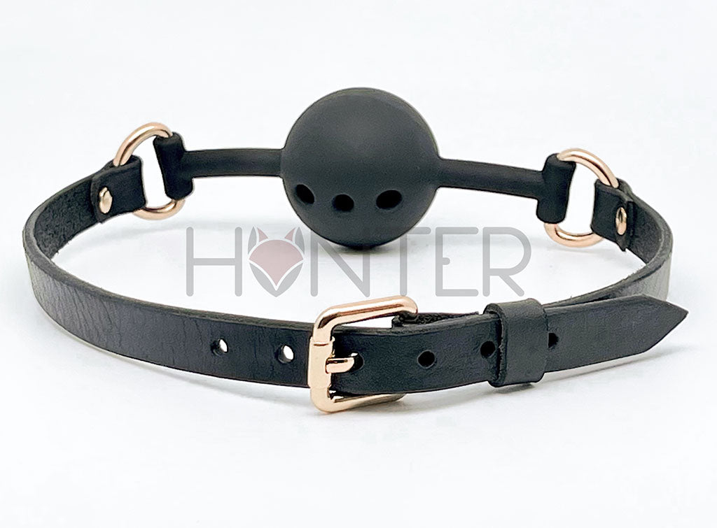 Black Leather Sex Gag with Silicone Ball