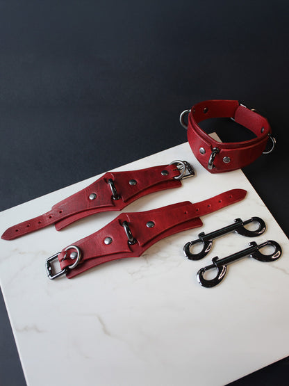 Black Gold Bondage Collar with Wrist Cuffs