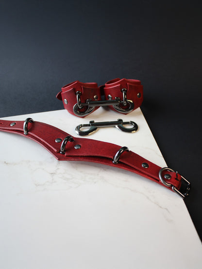 Black Gold Bondage Collar with Wrist Cuffs