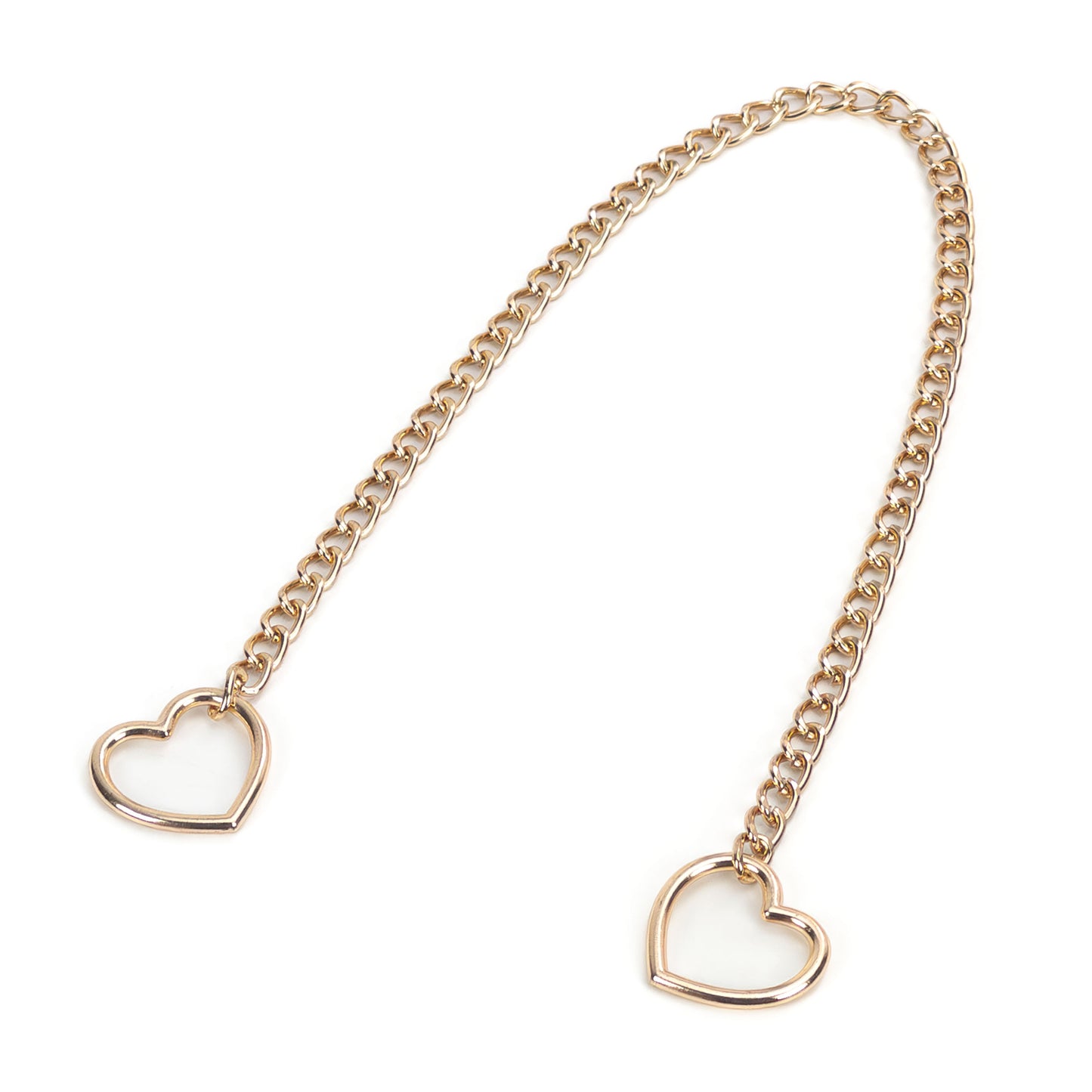 Gold chain with heart-shaped pendants on a white background