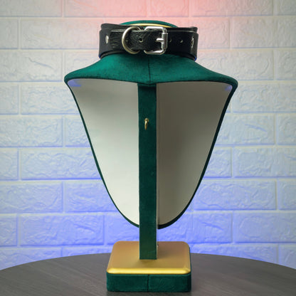 Black Leather choker on a mannequin, back view