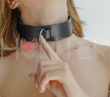 Leather Collar with Ring