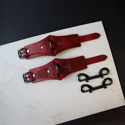 red leather handcuffs 
