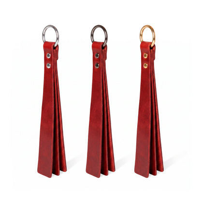 Three red classic Short leather BDSM paddle silver, black, and gold rings, displayed side-by-side on a white background.