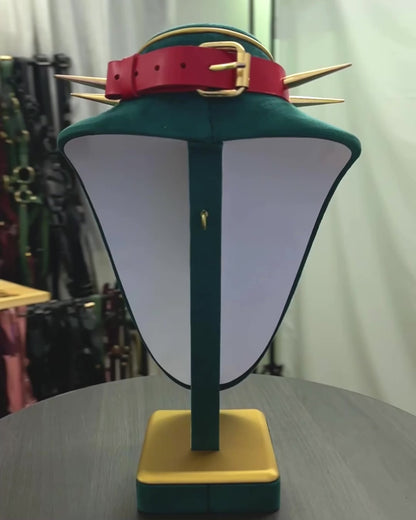Leather Spiked Collar with Long Cone Spikes